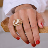 Ribbed VOID Ring, Gold with White Stones