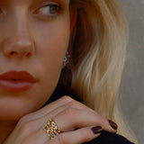 Baguette Chain Ring, Gold with White Stones