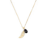 Leaf & Drop Necklace, Gold with Black Onyx