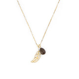 Leaf & Drop Necklace, Gold with Smoky Quartz