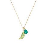 Leaf & Drop Necklace, Gold with Green Onyx