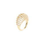 Mini Ribbed VOID Ring, Gold with White Stones