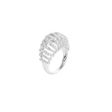 Mini Ribbed VOID Ring, Silver with White Stones