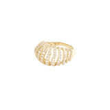 Mini Ribbed VOID Ring, Gold with White Stones