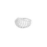 Mini Ribbed VOID Ring, Silver with White Stones